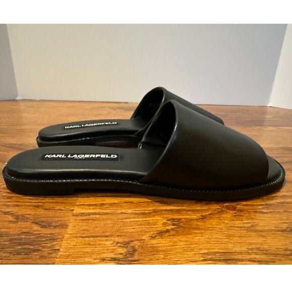 Karl Lagerfeld Paris Women's Gloria Leather Slides Black Size 6M NWT Minimalist - Picture 2 of 8